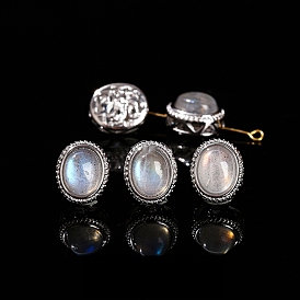 Natural Moonstone Beads, Alloy Oval Beads, Platinum