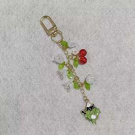 Alloy Enamel & Acrylic & Resin Imitation Pearl Pendant Decorations, with Brass Chains and Alloy Swivel Clasps, Golden
