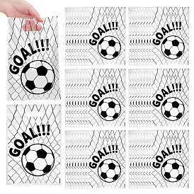 100Pcs Football Print Plastic Gift Bags with Die Cut Hole Handle, Rectangle