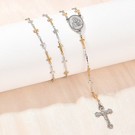 201 шарик ожерелья из нержавеющей стали четки, кулон с крестом Девы Марии Иисусовой, ожерелья с цепочкой из звеньев с застежкой из нержавеющей стали