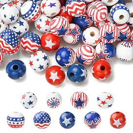 90 pcs 9 styles perles européennes en bois imprimé, ronde