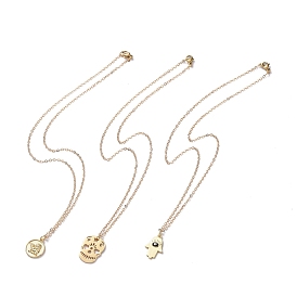 Brass Pendant Necklaces Sets, with Enamel, Cable Chains and 304 Stainless Steel Lobster Claw Clasps, Sugar Skull & Angel & Hamsa Hand