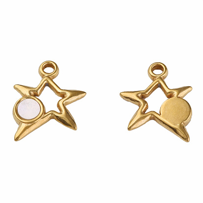 304 Stainless Steel Charms, with White Shell, Star