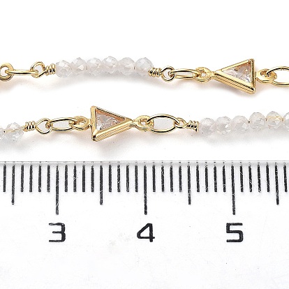Handmade Triangle Brass Link Chains, with Glass Beaded, with Spool, Soldered