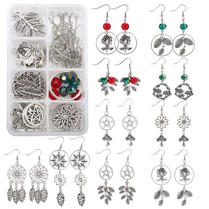 DIY Earrings Making Kit, Including Alloy Pendants, Links, Links Cabochons Settings, Brass Linking Rings, Earrings Hooks, Jump Rings, Head Pins & Eye Pins, Glass Beads