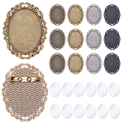 DIY Oval Brooch Making Kits, including 12Pcs Alloy Brooch Cabochons Settings, 12Pcs Glass Cabochons