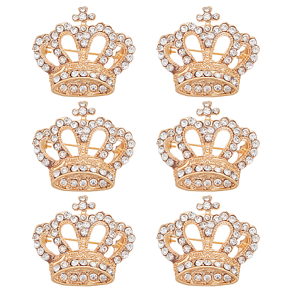 6 шт. брошь в виде короны из кристаллов и страз, Изысканная булавка на лацкан со стразами из сплава для платьев-рубашек