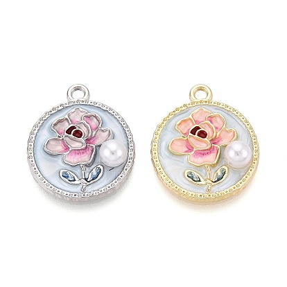 Стойки обшивки сплава эмали подвески, плоские круглые и цветок, с ABS имитации жемчуга