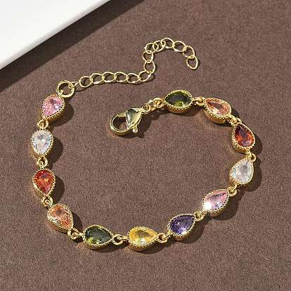 Браслеты-цепочки в форме капли из латуни с инкрустацией кубическим цирконием для женщин, стойки покрытие, без кадмия и без свинца, долговечный