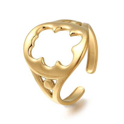 Oso hueco 304 anillo de puño abierto de acero inoxidable para mujer