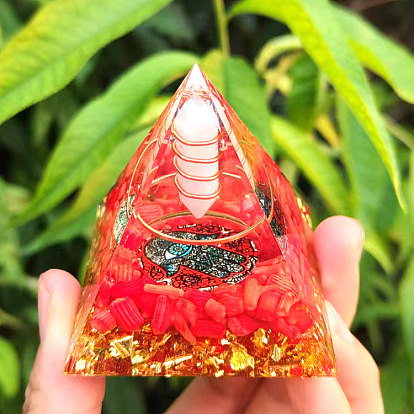 Orgonite Pyramid Resin Energy Generators, Gemstone Chips Inside for Home Office Desk Decoration