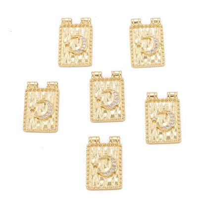 Brass Micro Pave Cubic Zirconia Pendant, Long-Lasting Plated, Rectangle with Moon