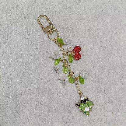 Alloy Enamel & Acrylic & Resin Imitation Pearl Pendant Decorations, with Brass Chains and Alloy Swivel Clasps, Golden