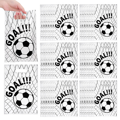 100Pcs Football Print Plastic Gift Bags with Die Cut Hole Handle, Rectangle