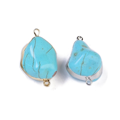 Synthetic Turquoise Connector Charms, with Brass Findings, Nuggets Links