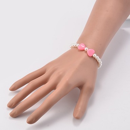 Imitation Pearl Acrylic Beaded Stretch Kids Bracelets, with Opaque Acrylic Beads, 43mm