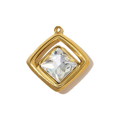 304 подвески из нержавеющей стали с кубическим цирконием, ромбовидный шарм, ионное покрытие (ip), реальный 18 k позолоченный