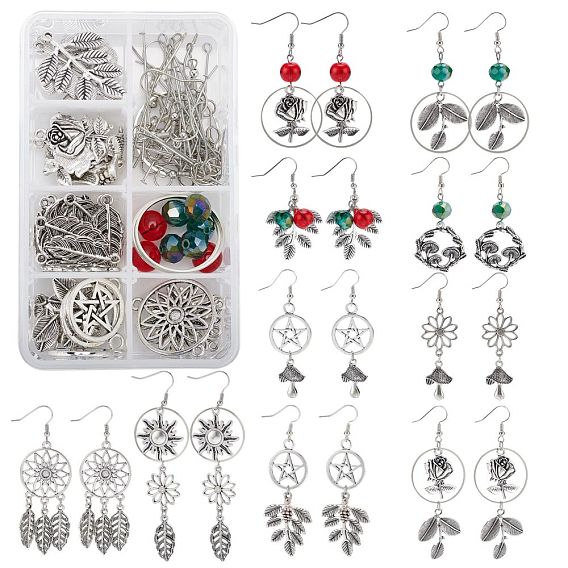 DIY Earrings Making Kit, Including Alloy Pendants, Links, Links Cabochons Settings, Brass Linking Rings, Earrings Hooks, Jump Rings, Head Pins & Eye Pins, Glass Beads