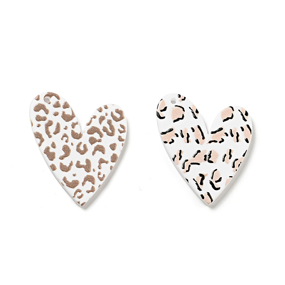 Pendentifs acryliques imprimés, coeur avec motif imprimé léopard