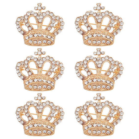 6 шт. брошь в виде короны из кристаллов и страз, Изысканная булавка на лацкан со стразами из сплава для платьев-рубашек