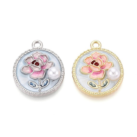 Стойки обшивки сплава эмали подвески, плоские круглые и цветок, с ABS имитации жемчуга