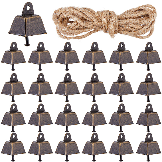 25Железный подвесной колокольчик, украшения, с пеньковой веревки, для рождественского украшения