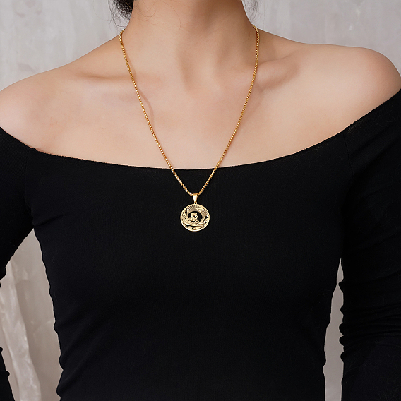 Ожерелья из нержавеющей стали с полым плоским круглым кулоном в байкерском стиле для мужчин и женщин