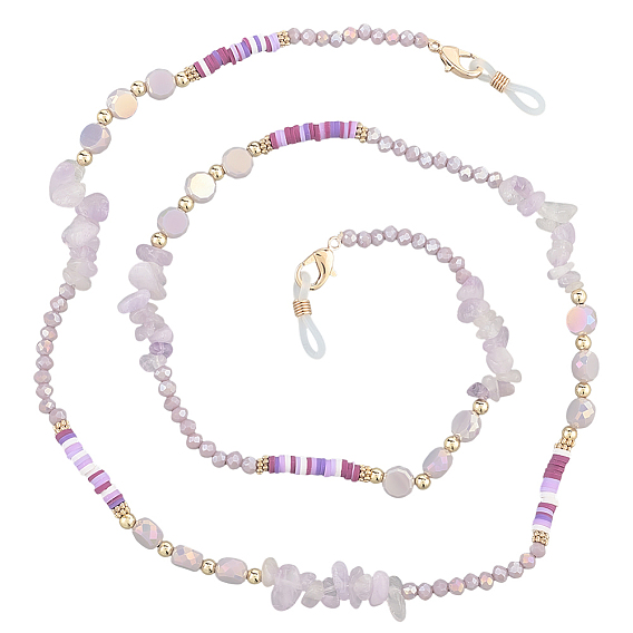 1полимерная глина с хрустальным сплавом и шейным ремешком для очков, цепочки для очков с резиновыми петлями на концах