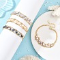 Brass Cable Chains Bracelets, 304 Stainless Steel Natural Cultured Freshwater Pearl Link Bracelets, Nuggets, Golden