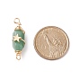 Gemstone Double Terminal Pointed Connector Charms, with Light Gold Tone Copper Wire Wrapped & Alloy Star Beads, Faceted Bullet