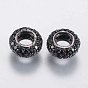 Brass Micro Pave Cubic Zirconia Beads, Rondelle, Black
