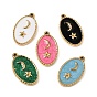 303 Stainless Steel Enamel Pendants, Oval with Moon Star Charms, Ion Plating(IP), Golden