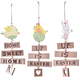 Wooden Hanging Ornaments, Wall Decorations, for Easter Party Home Decoration, Rabbit/Chick/Bird