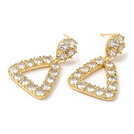 Cubic Zirconia Teardrop with Triangle Dangle Stud Earrings, Brass Earrings for Women