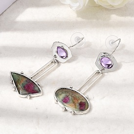 Серьги с подвесками из сплава и смолы, овал и треугольник, слева и справа