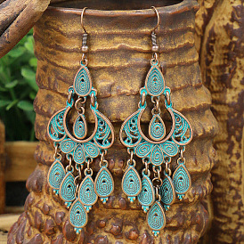 Полые серьги-подвески из сплава в этническом стиле