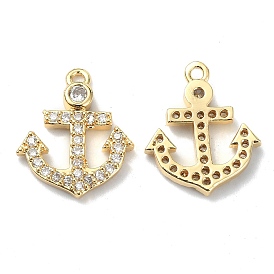 Brass Micro Pave Cubic Zirconia Charms, Anchor Charm