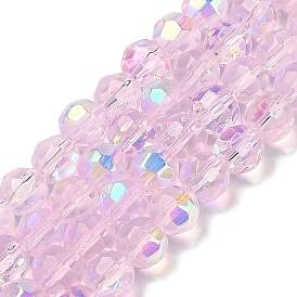 Electroplate Glass Beads Strands, Half AB Color Plated, Faceted, Round