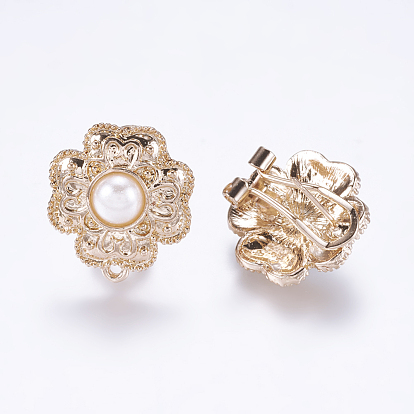Alloy Stud Earring Findings, with Loop and Acrylic Pearls, Flower