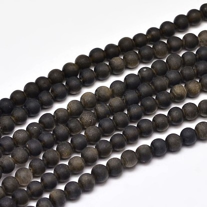 Frosted Natural Golden Sheen Obsidian Round Bead Strands