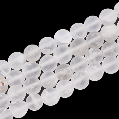 Natural Quartz Crystal Beads Strands, Frosted, Round