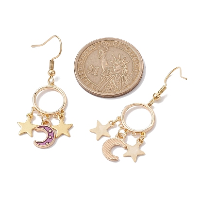 Moon and Star Alloy Enamel Chandelier Earrings