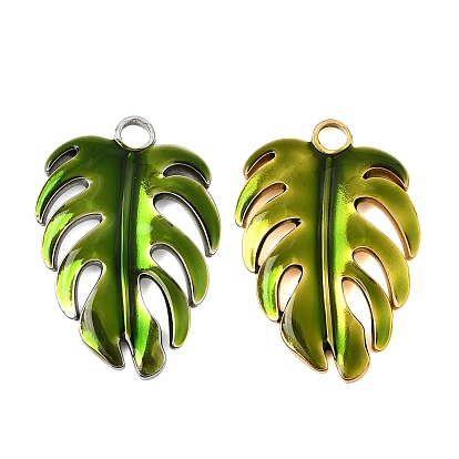 304 Edelstahl Anhänger, mit Emaille, Monstera Blatt Charms