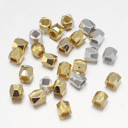 Faceted Barrel Brass Spacer Beads, 3x3mm, Hole: 1.5mm