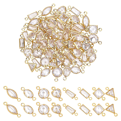 64 шт. 8 стили латуни проложить прозрачный фианит соединитель подвески, без никеля , реальный 18 k позолоченный