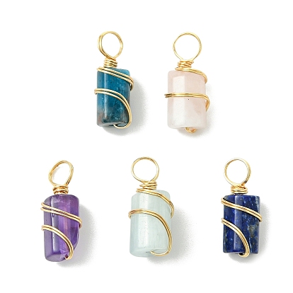 5 подвески из натуральных смешанных драгоценных камней, колонка, с медной проволокой