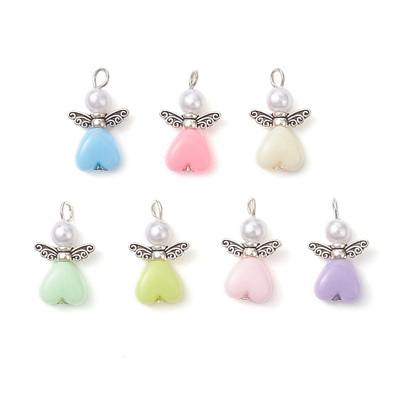 Подвески-ангелы из искусственного жемчуга из акрила и АБС-пластика, с крылом феи из сплава в тибетском стиле