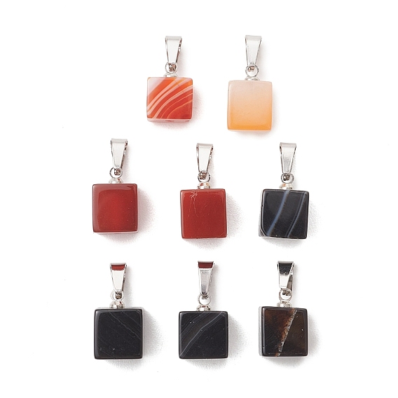 2 шт. 2 цвета подвесок из натурального агата (окрашенного и подвергнутого термической обработке), Кубические подвески с латунными защелками., разноцветные