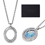 1Pc 304 Stainless Steel Necklace, with 1Pc Oval Alloy Crystal Rhinestone Photo Frame Locket Pendants, 1Pc Cardboard Necklaces Boxes, 1pc Suede Fabric Silver Polishing Cloth
