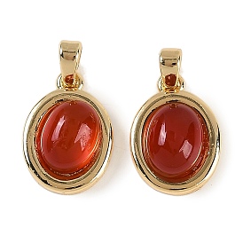 Natural Carnelian(Dyed & Heated) Pendants, Brass Oval Charms